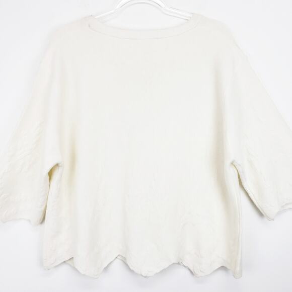 J.O.A Los Angeles Cream 3/4 Sleeve Light‎ Knit Top Scalloped Hem Size Medium - Picture 8 of 11